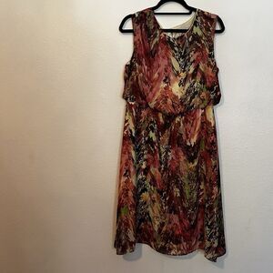 Ceces Dress Size 12 New York Cinched Waist Colorful Print Sleeveless